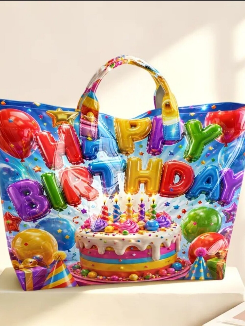 Happy Birthday Balloon Cake Handbag Colorful Tote